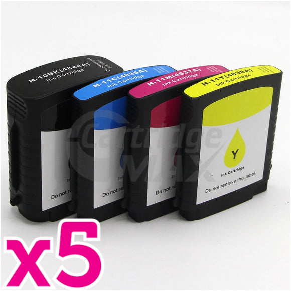 5 sets of 4 Pack HP 10 + 11 Generic Inkjet Cartridges C4844AA+C4836AA-C4838AA [5BK,5C,5M,5Y]