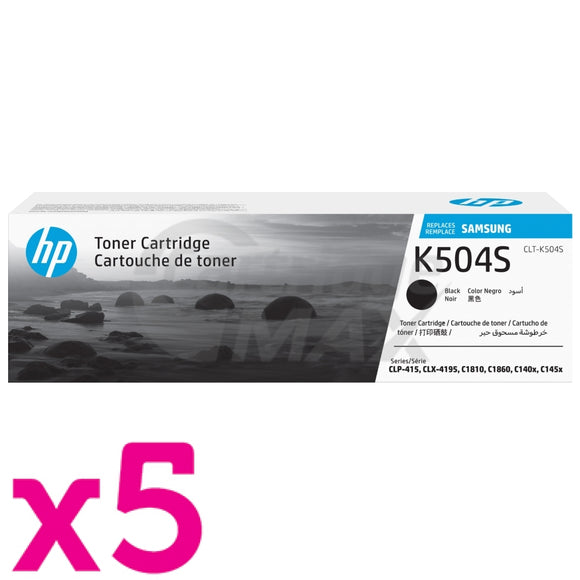 5 x Original Samsung CLP415N CLP415NW CLX4195FW CLX4195FN Black Toner Cartridge SU160A - 2,500 pages [CLT-K504S K504S]