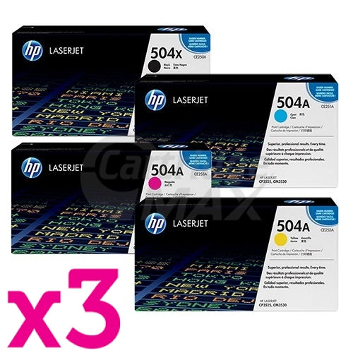 3 sets of 4 Pack HP CE250X-CE253A (504X/504A) Original Toner Cartridges [3BK,3C,3M,3Y]