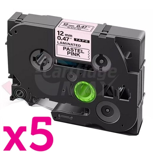 5 x Brother TZe-MQE31 Generic 12mm Black on Pastel Pink Laminated Tape - 4 metres