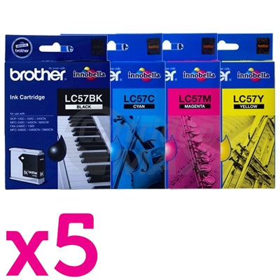 20 Pack Original Brother LC-57 Ink Combo [5BK+5C+5M+5Y]