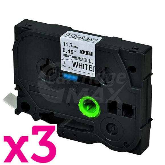 3 x Brother HSe-231 Generic 11.7mm Black Text on White Heat Shrink Tube Tape - 1.5 meters
