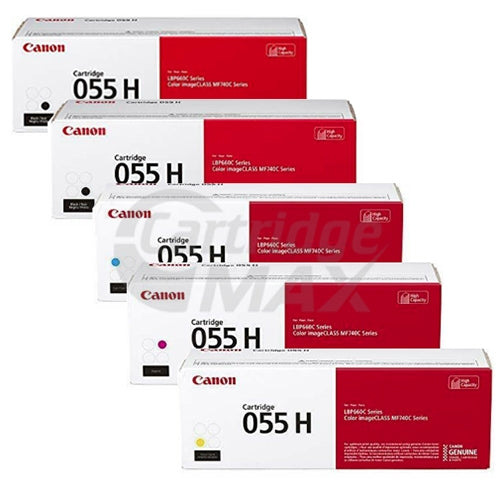 5 Pack Canon CART-055H High Yield Original Toner Cartridge Combo [2BK, 1C, 1M, 1Y]