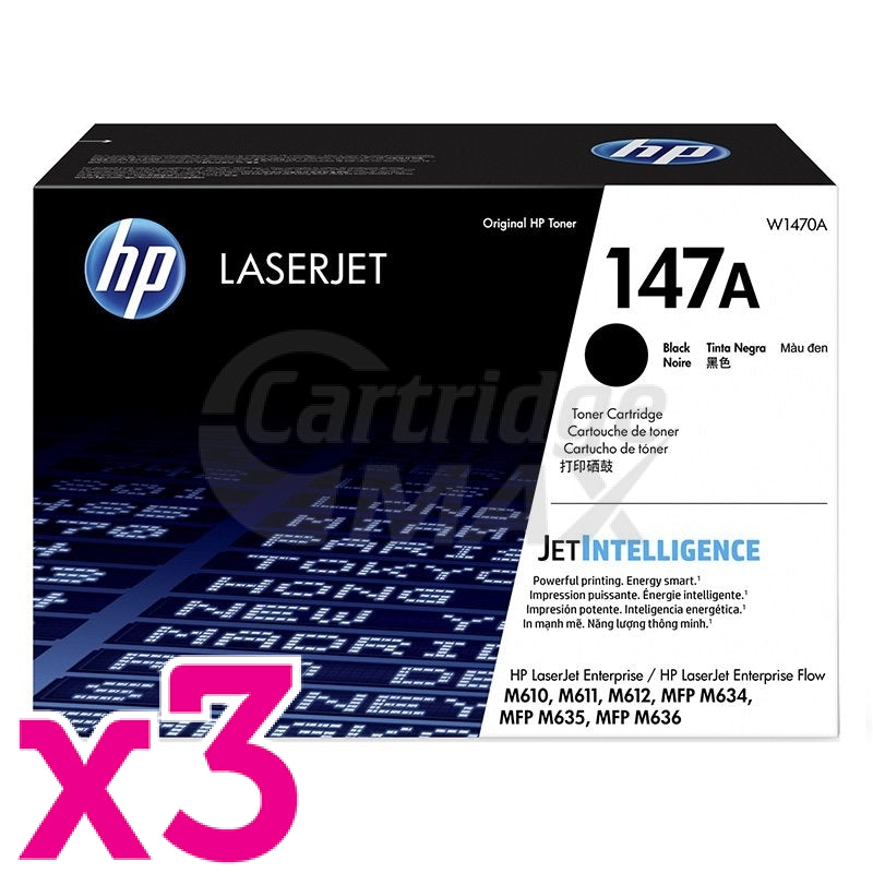 3 x HP 147A W1470A Original Black Toner Cartridge - 10,500 Pages ...