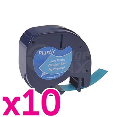 10 x Dymo SD91205 / 91335 Generic 12mm x 4m Black On Blue LetraTag Plastic Tape