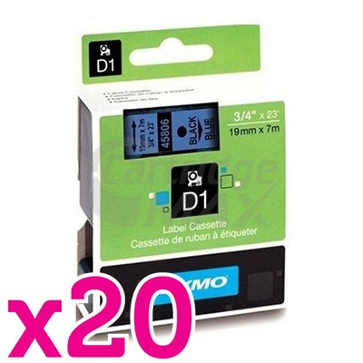 20 x Dymo SD45806 / S0720860 Original 19mm Black Text on Blue Label Cassette - 7 meters