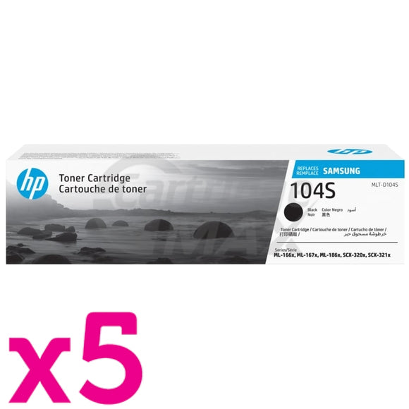 5 x Original Samsung ML1660 ML1665 ML1860 ML1865W Toner Cartridge SU748A - 1,500 pages (MLT-D104S 104)