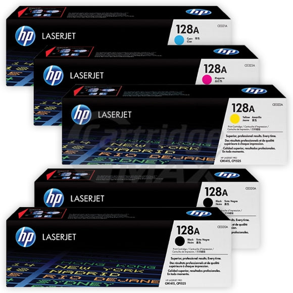 5 Pack HP CE320A-CE323A (128A) Original Toner Cartridges [2BK,1C,1M,1Y]