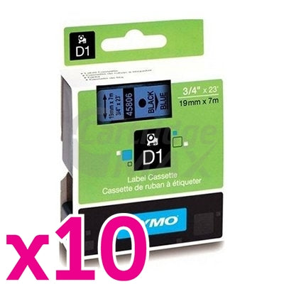 10 x Dymo SD45806 / S0720860 Original 19mm Black Text on Blue Label Cassette - 7 meters