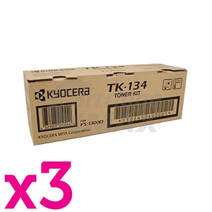 3 x Original Kyocera TK-134 Black Toner Cartridge FS-1028MFP, FS-1128MFP, FS-1300D, FS-1300DN, FS-1300DTN, FS-1350DN