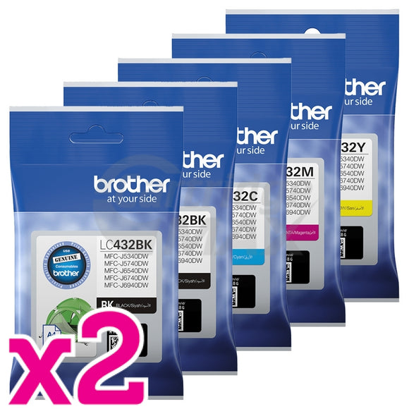 10 Pack Brother LC-432 Original Ink Cartridges Combo [4BK, 2C, 2M, 2Y]