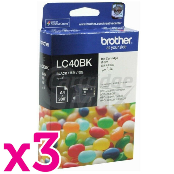 3 x Original Brother LC-40BK Black Ink Cartridge - 300 pages each