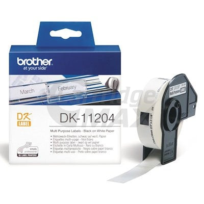 Brother DK-11204 Original Black Text on White Die-Cut Paper Label Roll 17mm x 54mm - 400 labels per roll