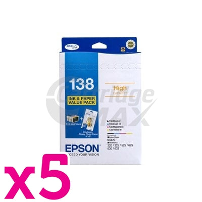 5 x Value Pack - Original Epson 138 T1381-T1384 Inkjet Cartridges [C13T138695] [5BK,5C,5M,5Y]