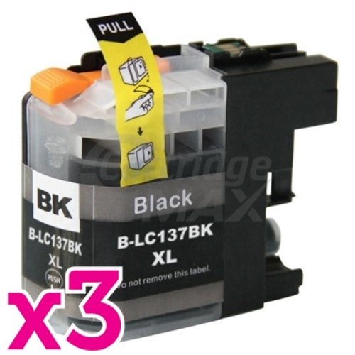 3 x Generic Brother LC-137XLBK Black Ink Cartridge - 1,200 Pages