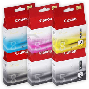 6-Pack Original Canon PGI-5BK, CLI-8BK/C/M/Y Inkjet [2BK,1PBK,1C,1M,1Y]