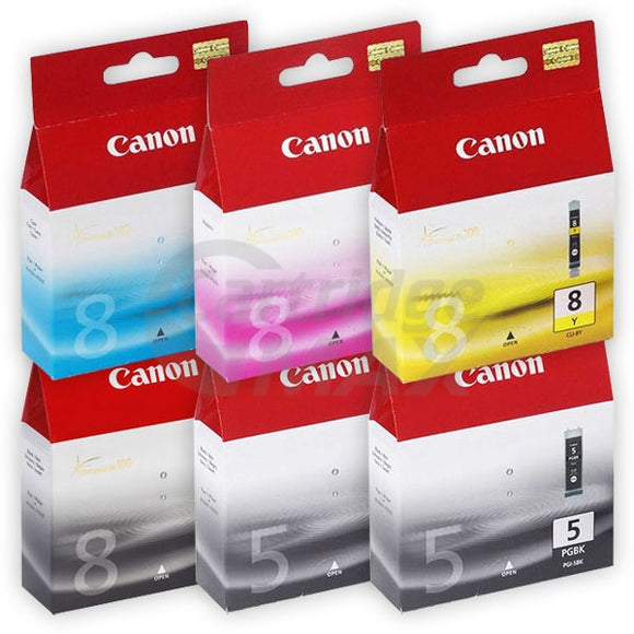 6-Pack Original Canon PGI-5BK, CLI-8BK/C/M/Y Inkjet [2BK,1PBK,1C,1M,1Y]