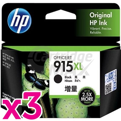 3 x HP 915XL Original Black High Yield Inkjet Cartridge 3YM22AA