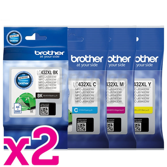 8 Pack Brother LC-432XL Original High Yield Ink Cartridges Combo [2BK, 2C, 2M, 2Y]