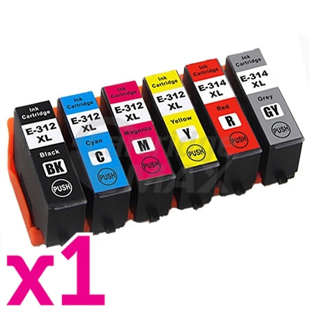 6 Pack Epson 312XL 314XL Generic High Yield Inkjet Cartridge Combo [1BK,1C,1M,1Y,1GY,1R]
