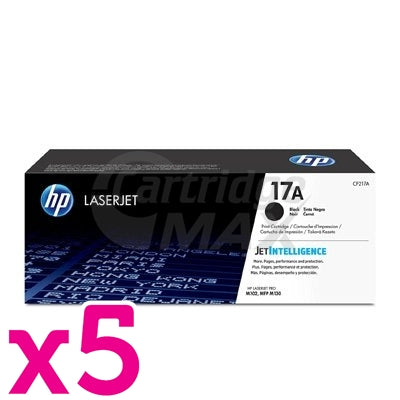 5 x HP CF217A (17A) Original Black Toner Cartridge - 1,600 Pages
