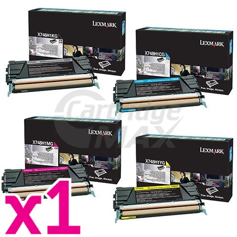 4 Pack Lexmark (X746H1KG-X748H1YG) Original X748 HY Toners