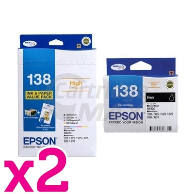 10-Pack Original Epson 138 T1381-T1384 Inkjet Cartridges [C13T138695+C13T138192] [4BK,2C,2M,2Y]