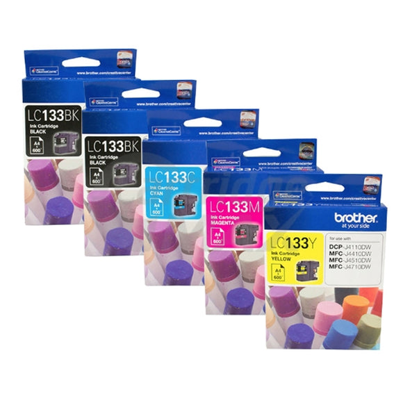 5 Pack Original Brother LC-133 Ink Cartridges [2BK+C+M+Y]