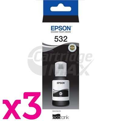 3 x Original Epson T532 EcoTank Black Ink Bottle C13T03J192