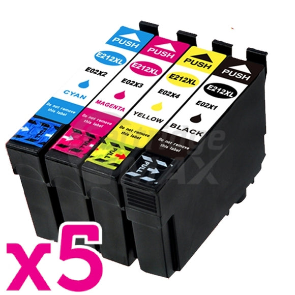 20 Pack Generic Epson 212XL (C13T02X192-C13T02X492) High Yield Ink Cartridges Combo [5BK,5C,5M,5Y]