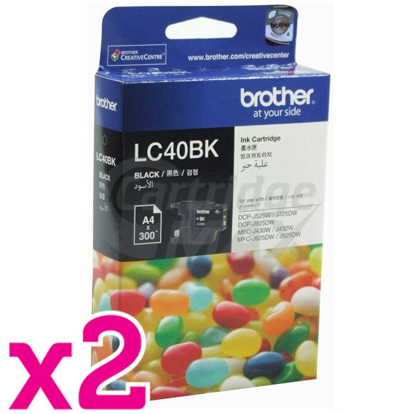 2 x Original Brother LC-40BK Black Ink Cartridge - 300 pages each