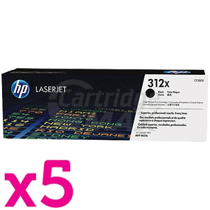 5 x HP CF380X (312X) Original Black High Yield Toner Cartridge - 4,400 Pages