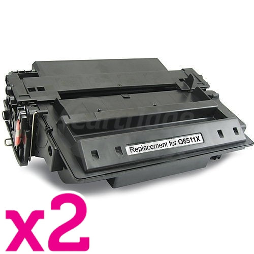 2 x HP Q6511X (11X) Generic Black Toner Cartridge - 12,000 Pages [High Yield of HP Q6511A (11A)]
