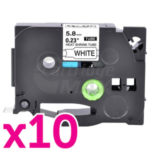 10 x Brother HSe-211 Generic 5.8mm Black Text on White Heat Shrink Tube Tape - 1.5 meters
