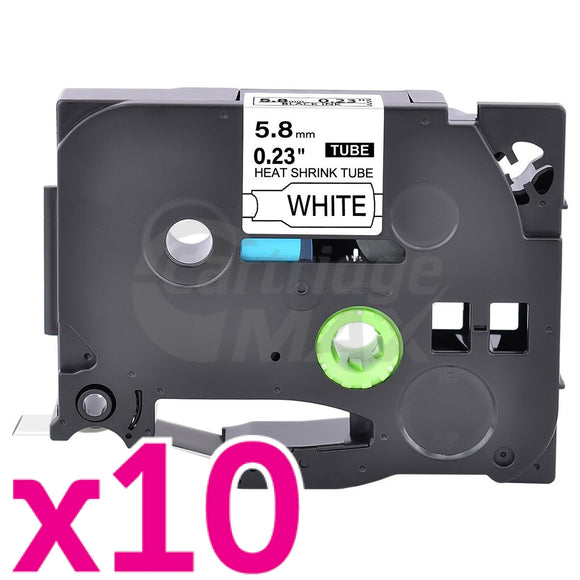 10 x Brother HSe-211 Generic 5.8mm Black Text on White Heat Shrink Tube Tape - 1.5 meters