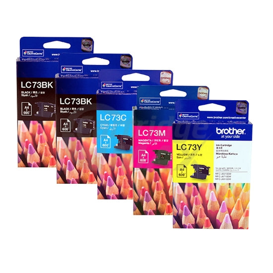 5 Pack Original Brother LC-73 Ink Combo [2BK+C+M+Y]