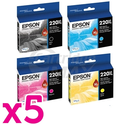 20 Pack Original Epson 220XL (C13T294192-C13T294492) High Yield Ink Combo [5BK,5C,5M,5Y]