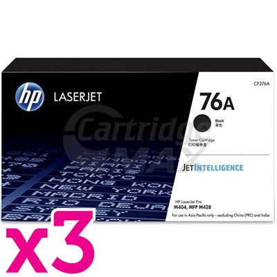 3 x HP 76A CF276A Original Black Toner Cartridge - 3,000 Pages
