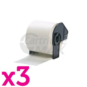 3 x Brother DK-22205 Generic Black Text on White Continuous Paper Label Roll 62mm x 30.48m