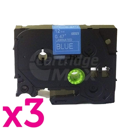 3 x Brother TZe-535 Generic 12mm White Text on Blue Laminated Tape - 8 meters