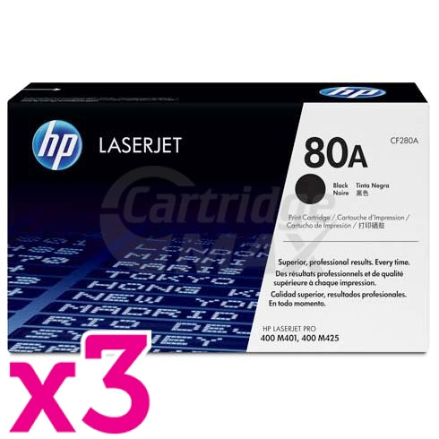 3 x HP CF280A (80A) Original Black Toner Cartridge - 2,700 Pages
