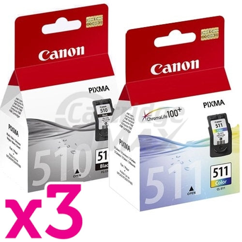 6 Pack Canon PG-510 CL-511 Original Ink Cartridges [3BK,3C]