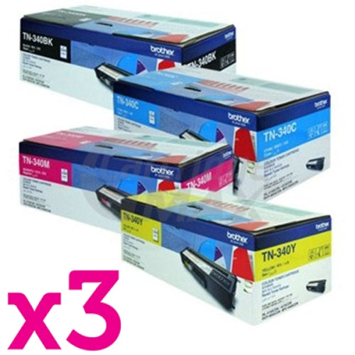 3 sets of 4-Pack Original Brother TN-340 Toner Combo [3BK,3C,3M,3Y]