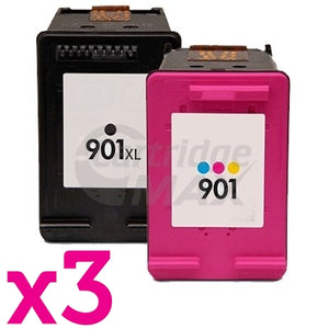 6 Pack HP 901XL + 901 Generic Inkjet Cartridges CC654AA + CC656AA [3BK,3CL]