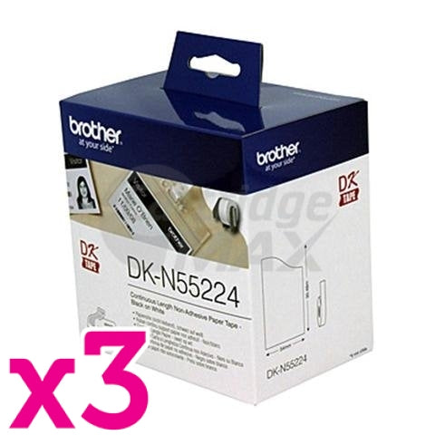 3 x Brother DK-N55224 Original Black Text on White Continuous Paper Label Roll Non-Adhesive 54mm x 30.48m