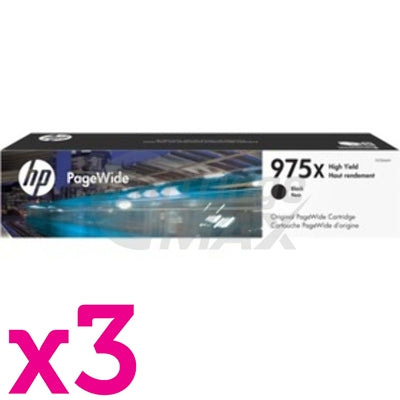 3 x HP 975X Original Black High Yield Inkjet Cartridge L0S09AA - 10,000 Pages
