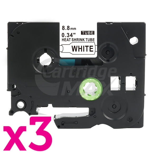 3 x Brother HSe-221 Generic 8.8mm Black Text on White Heat Shrink Tube Tape - 1.5 meters