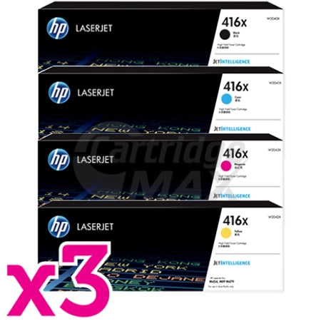 3 Sets of 4 Pack HP 416X W2040X-W2043X Original High Yield Toner Cartridges [3BK,3C,3M,3Y]