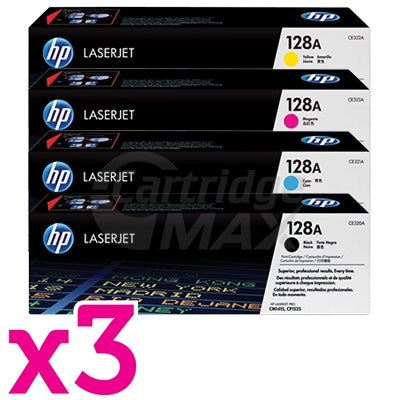 3 sets of 4 Pack HP CE320A-CE323A (128A) Original Toner Cartridges [3BK,3C,3M,3Y]