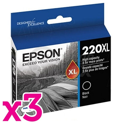 3 x Epson 220XL Original Black High Yield Ink Cartridge [C13T294192]